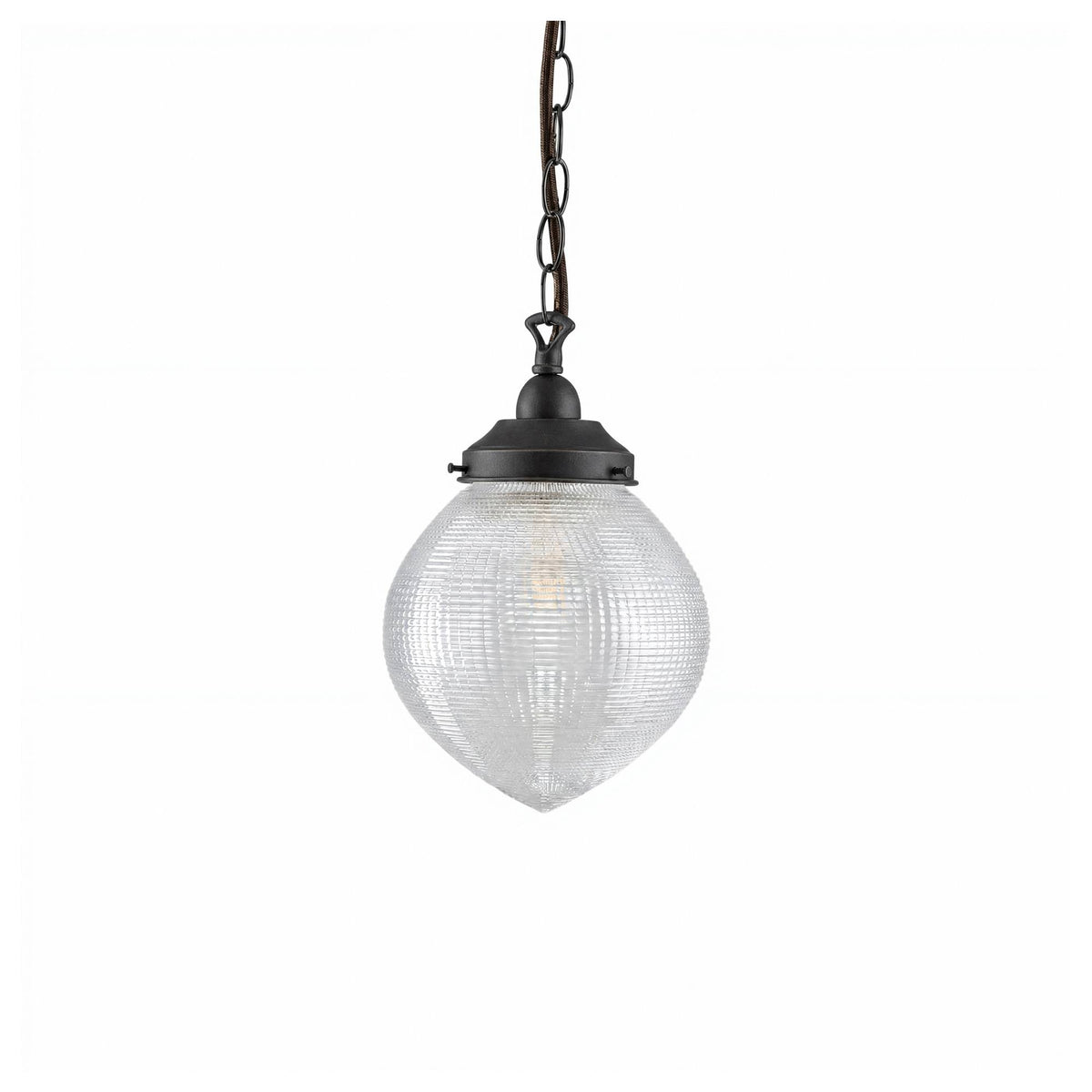 Teardrop Hallophane 8" w Chain Suspension, Patina