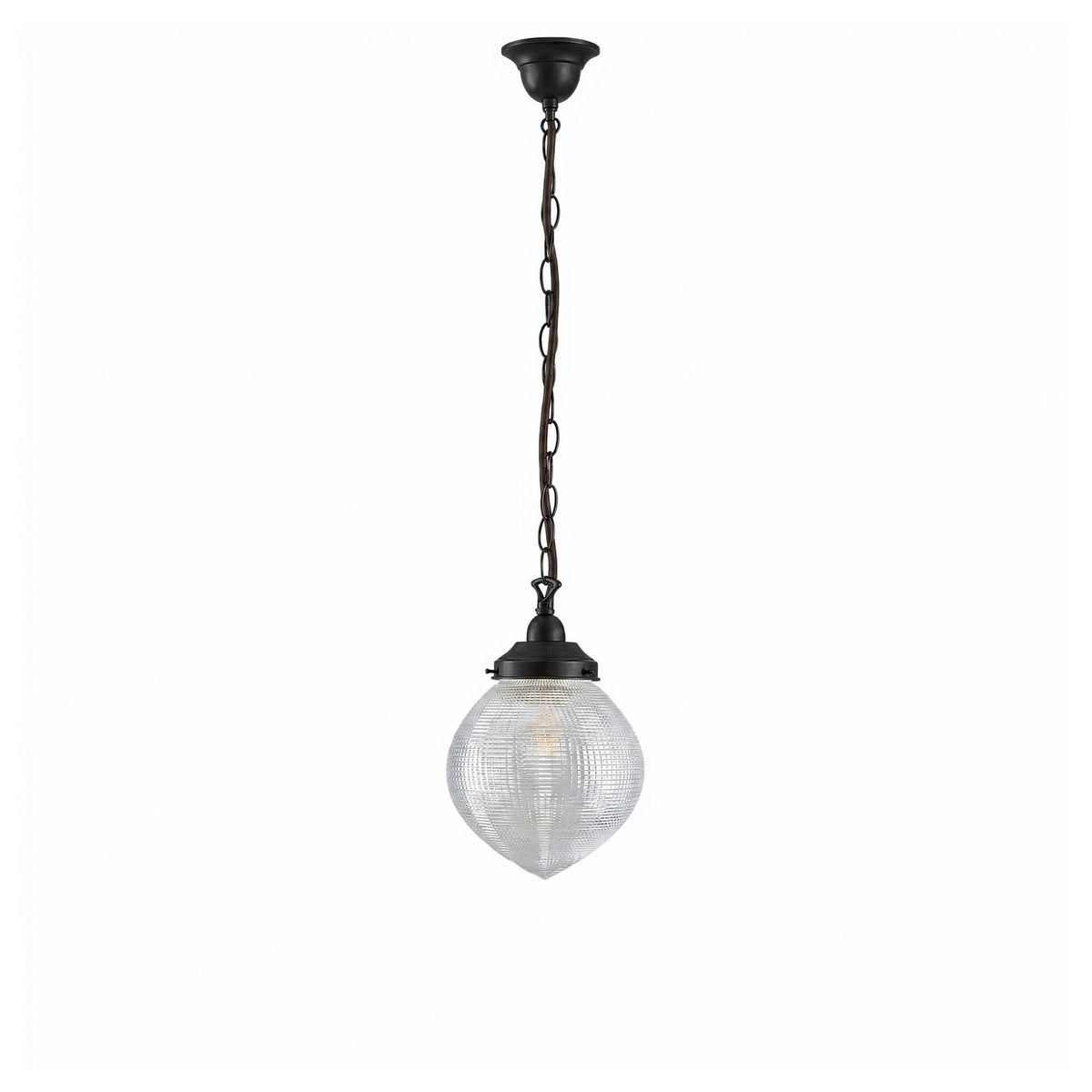 Teardrop Hallophane 8" w Chain Suspension, Patina