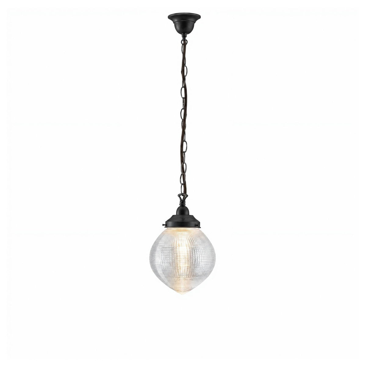 Teardrop Hallophane 8" w Chain Suspension, Patina