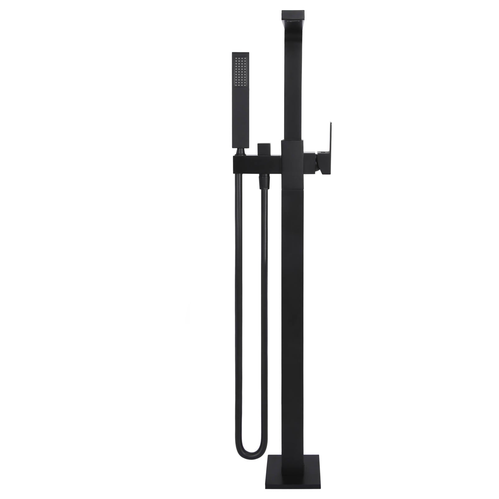 Square Freestanding Bath Spout & Hand Shower, Matte Black