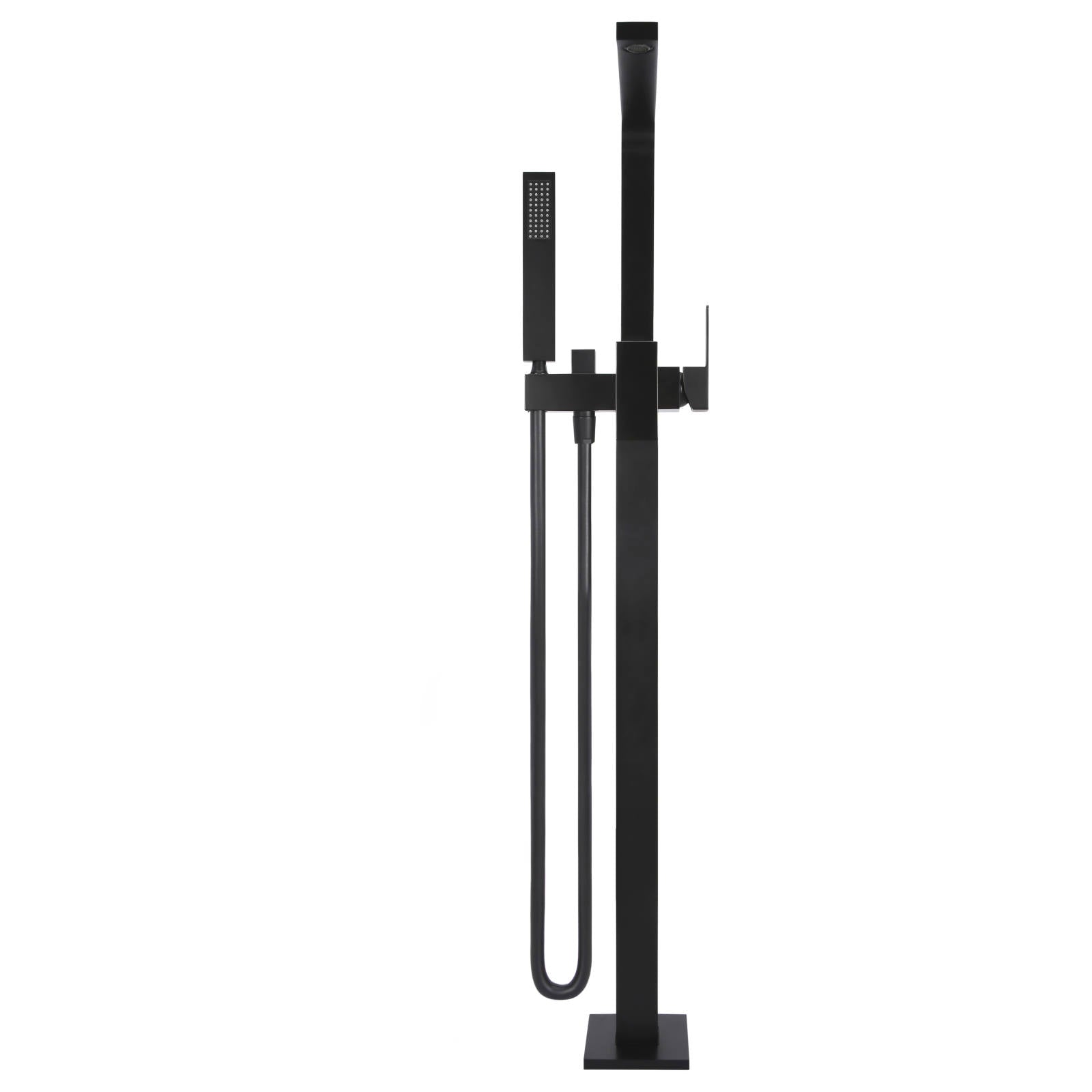 Square Freestanding Bath Spout & Hand Shower, Matte Black