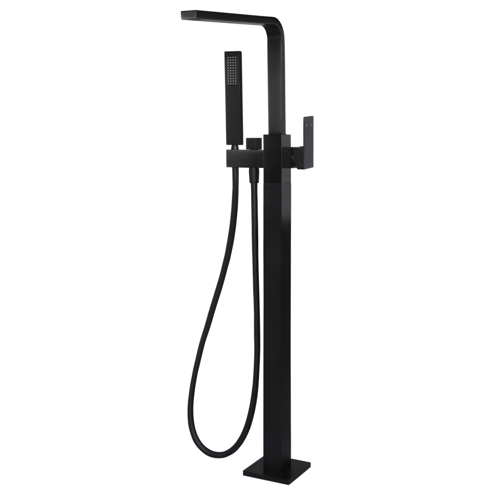 Square Freestanding Bath Spout & Hand Shower, Matte Black