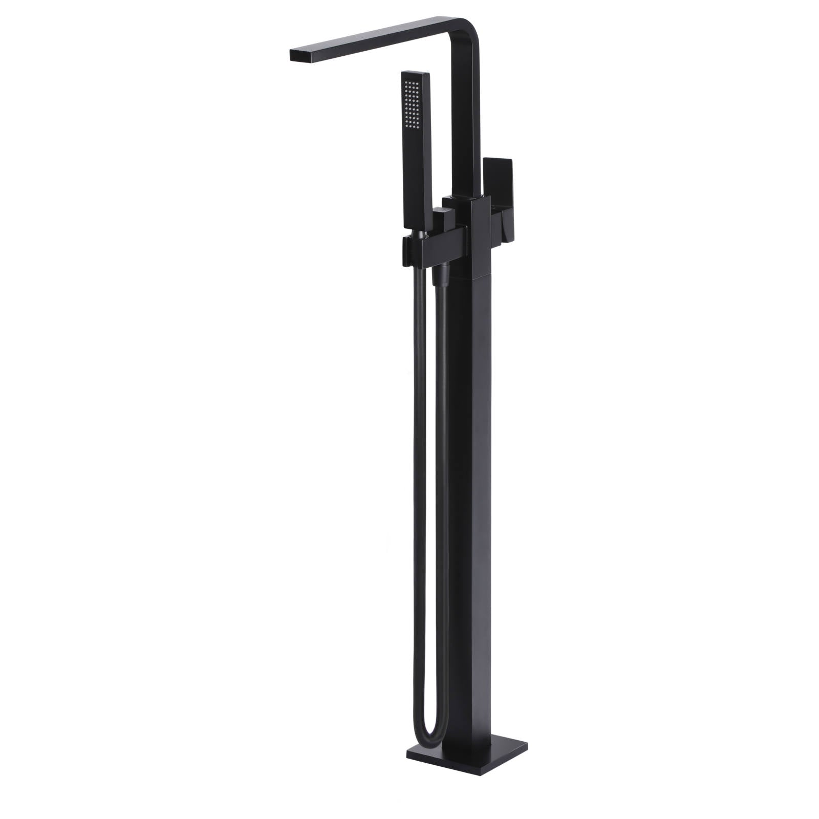 Square Freestanding Bath Spout & Hand Shower, Matte Black