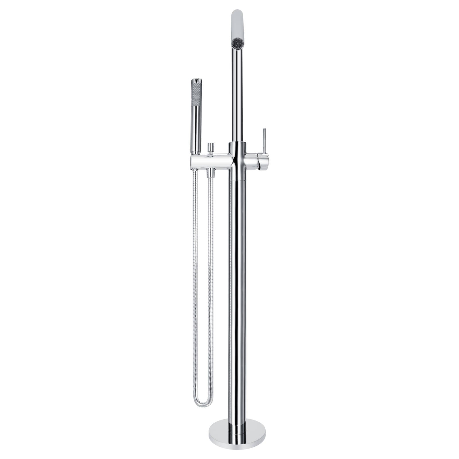 Round Freestanding Bath Spout & Hand Shower, Polished Chrome