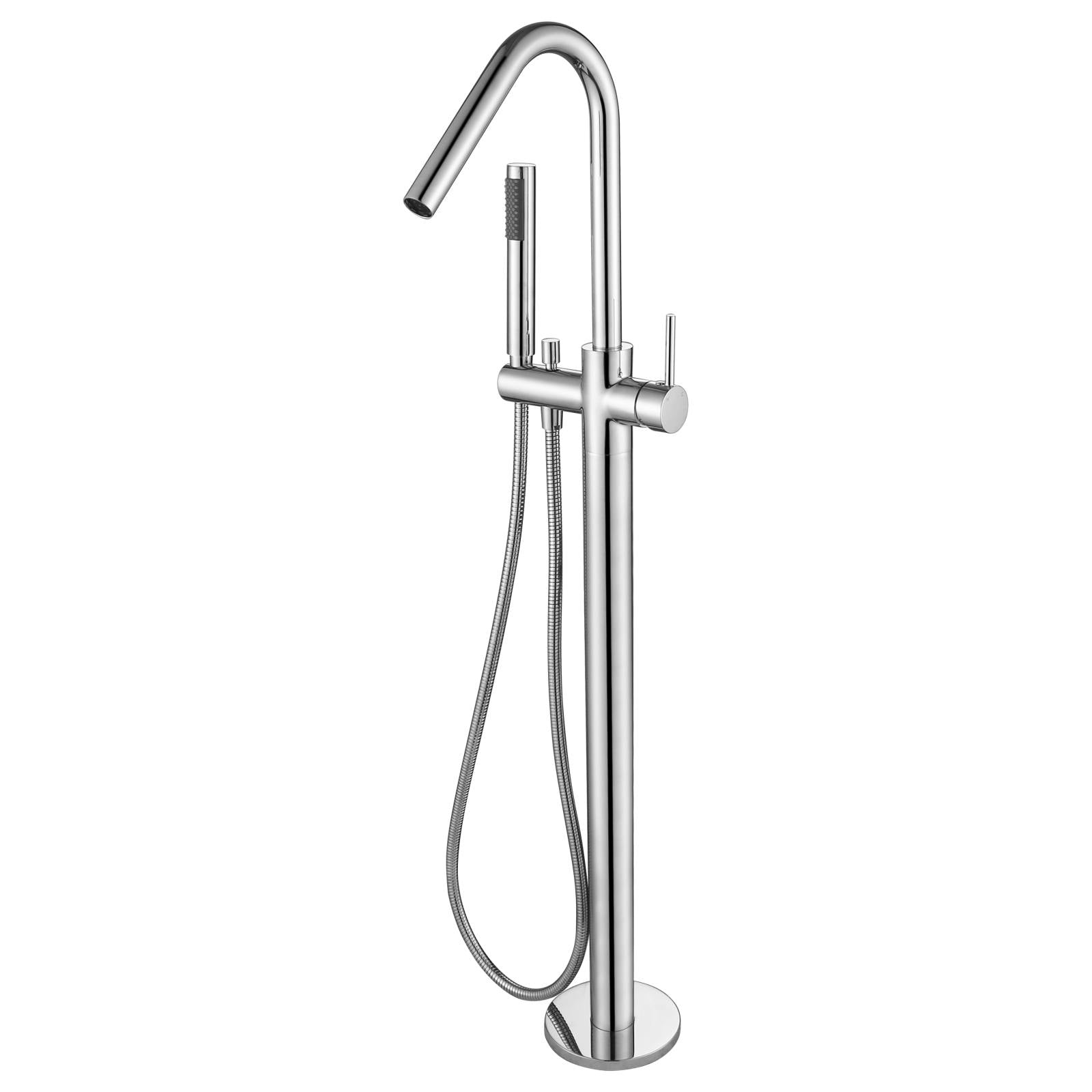 Round Freestanding Bath Spout & Hand Shower, Polished Chrome