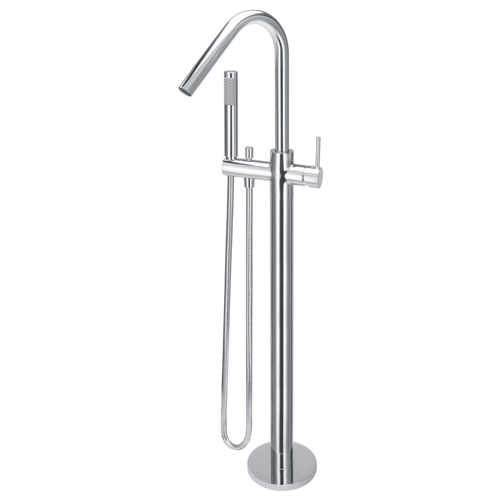 Round Freestanding Bath Spout & Hand Shower, Polished Chrome