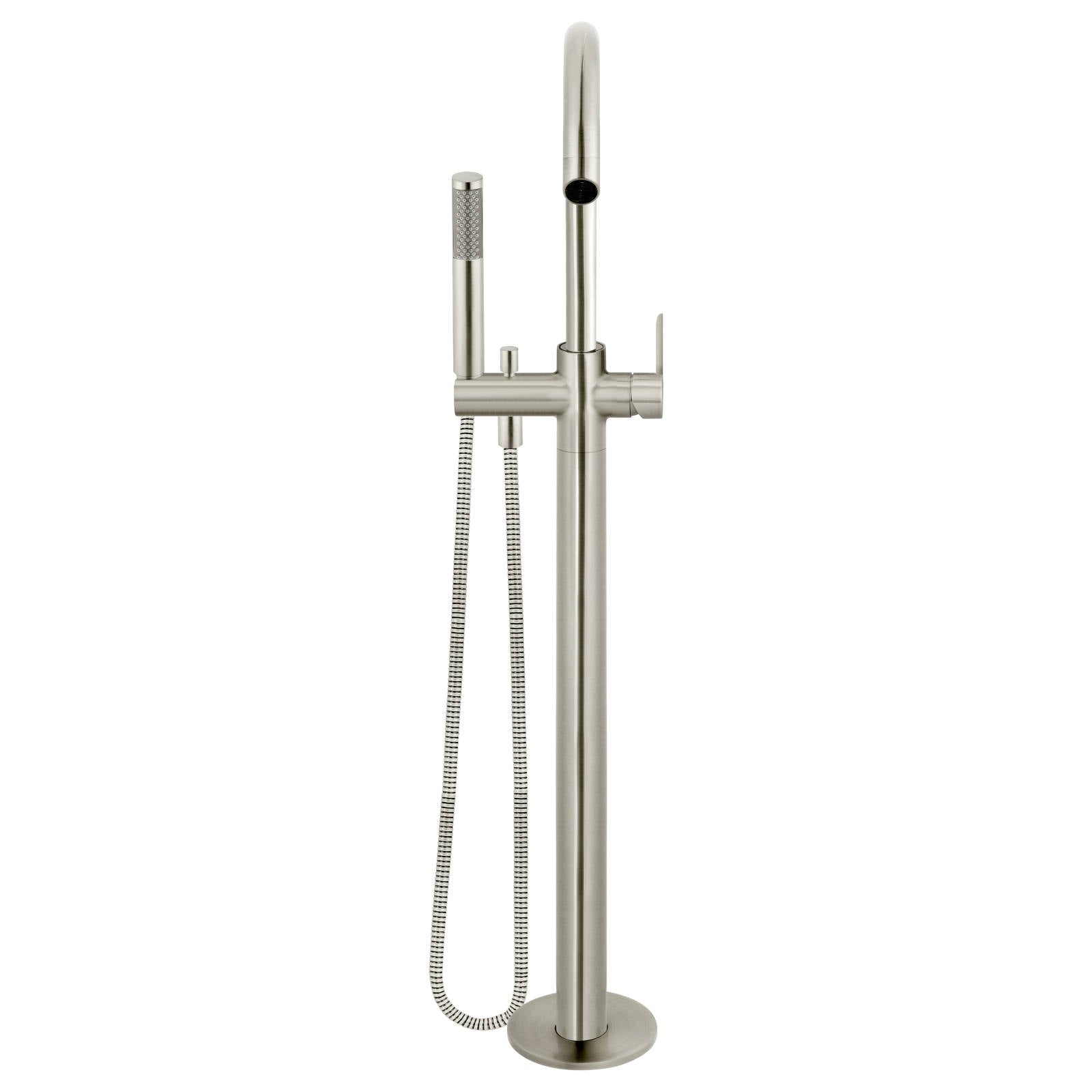 Round Paddle Freestanding Bath Spout & Hand Shower, PVD Brushed Nickel