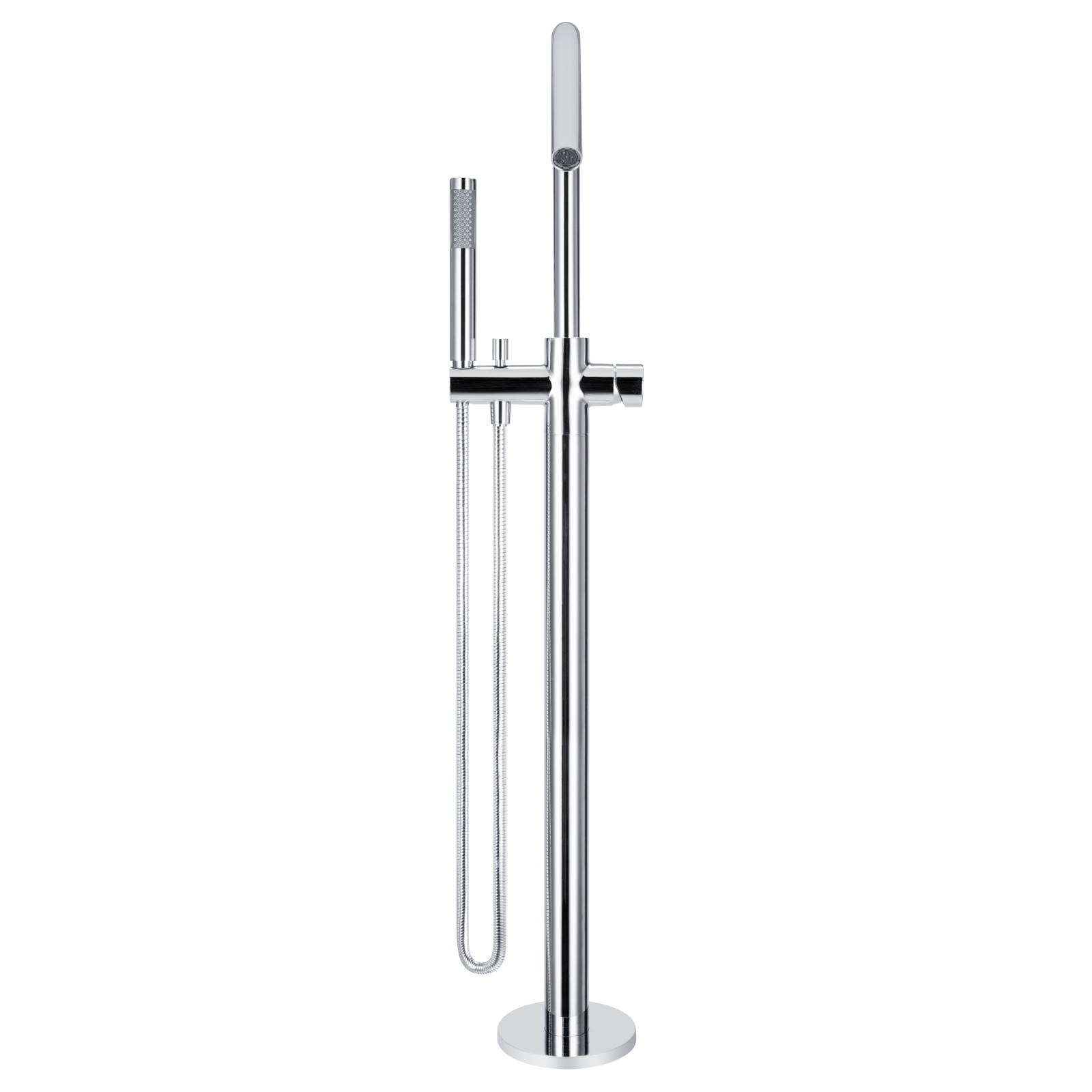 Round Pinless Freestanding Bath Spout & Hand Shower, Polished Chrome