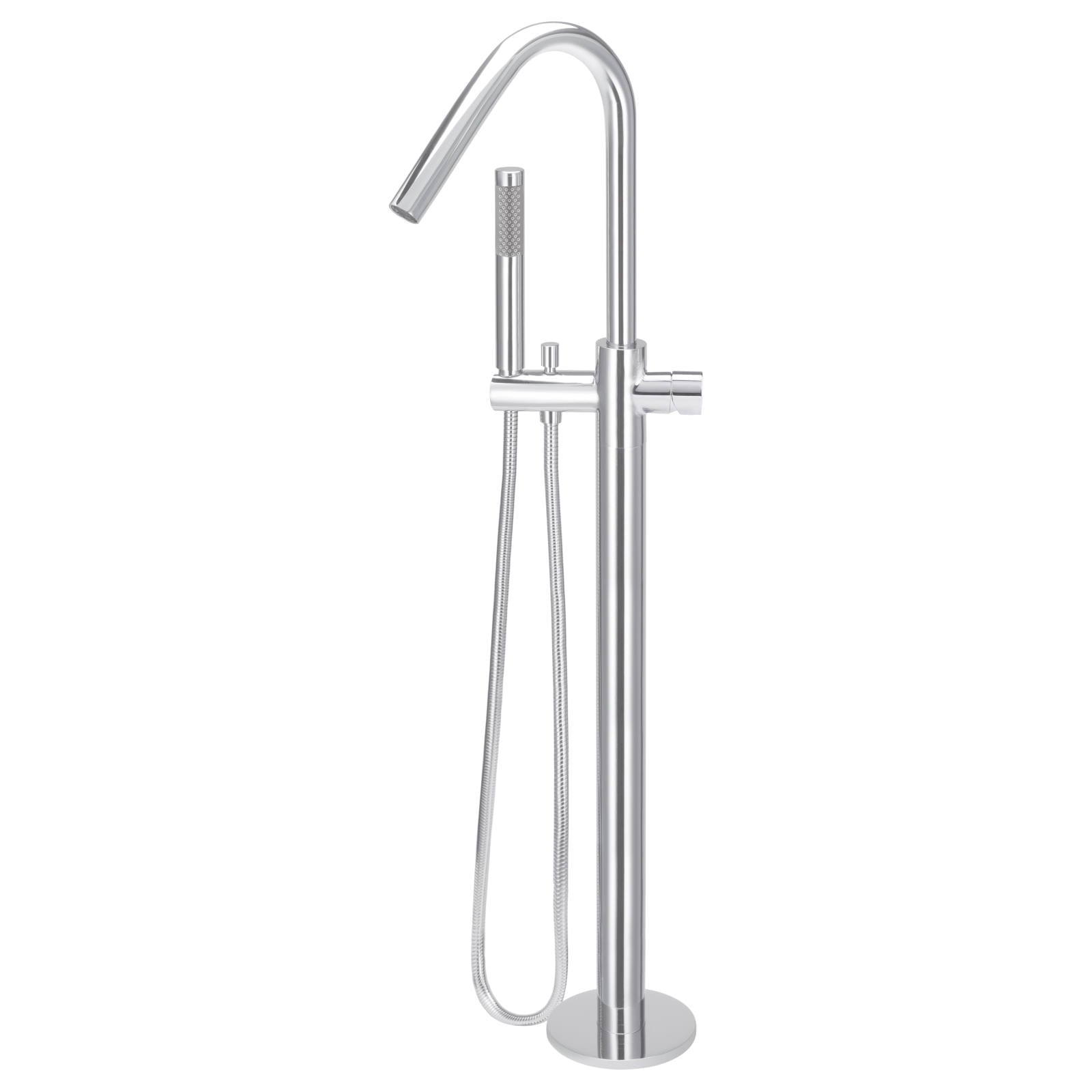 Round Pinless Freestanding Bath Spout & Hand Shower, Polished Chrome