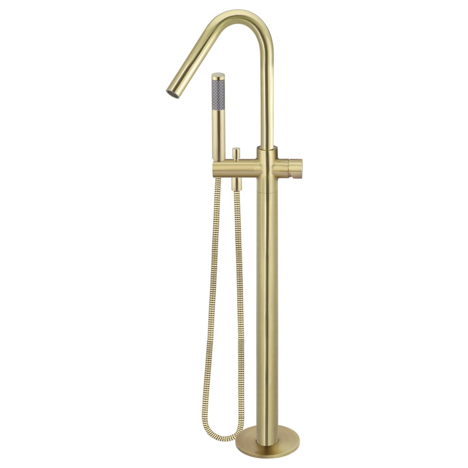 Round Pinless Freestanding Bath Spout & Hand Shower, PVD Tiger Bronze