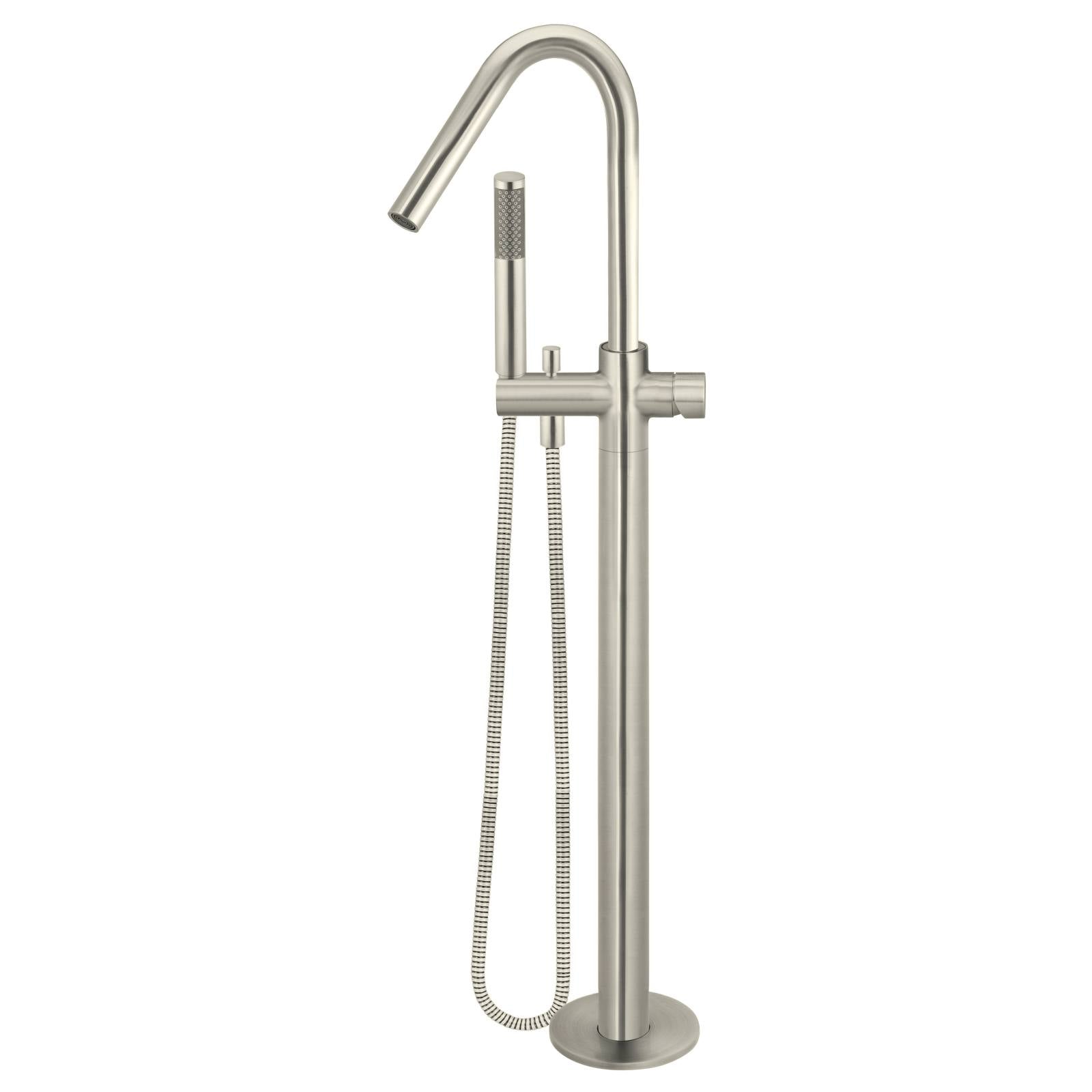Round Pinless Freestanding Bath Spout & Hand Shower, PVD Brushed Nickel