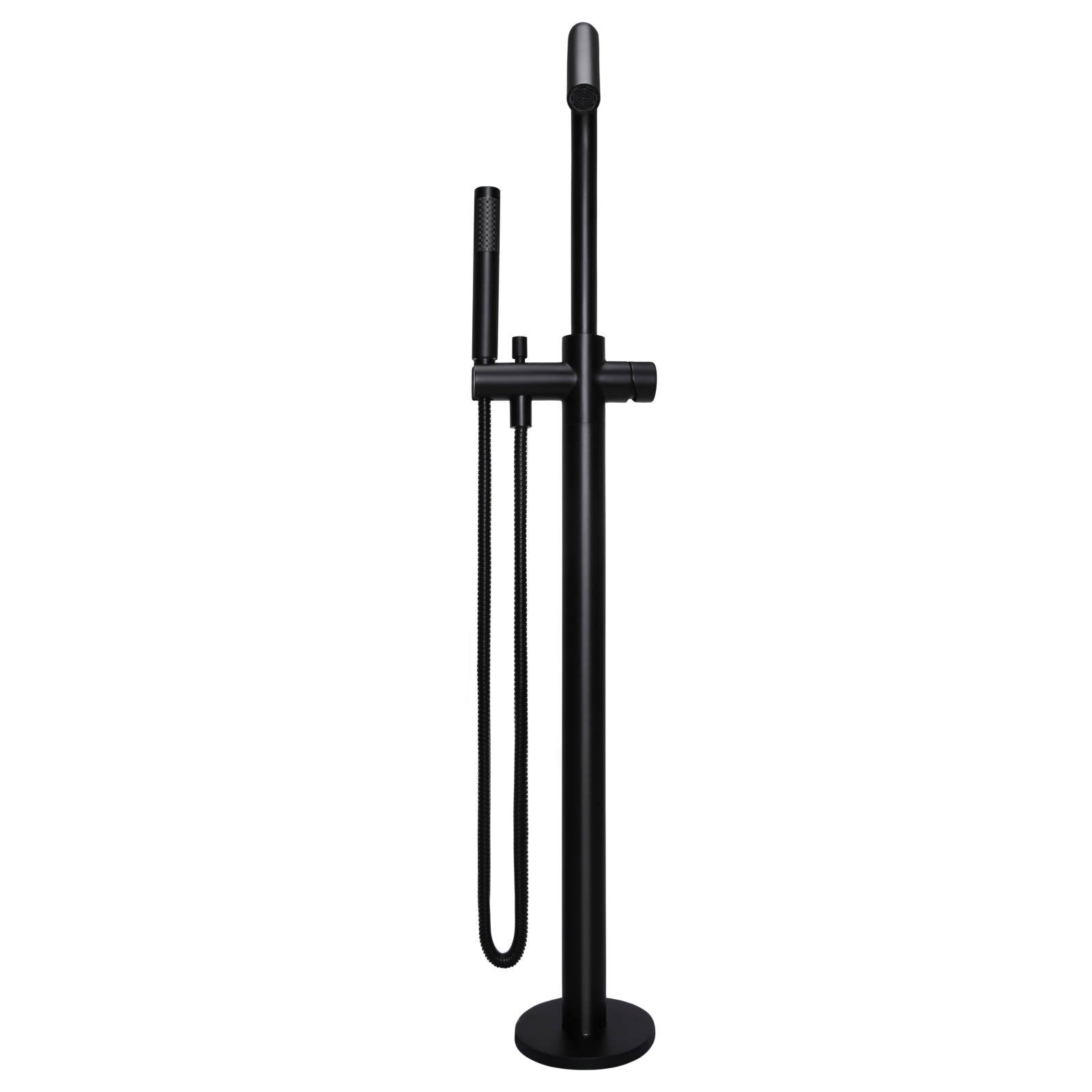 Round Pinless Freestanding Bath Spout & Hand Shower, Matte Black