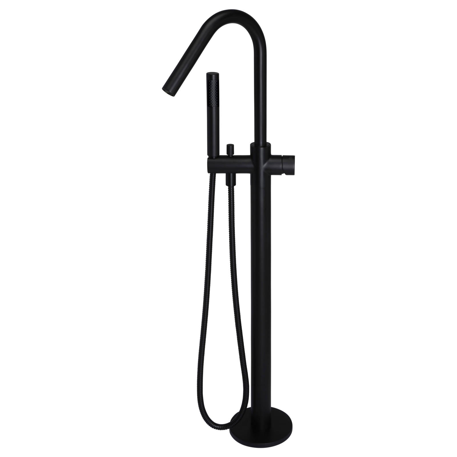 Round Pinless Freestanding Bath Spout & Hand Shower, Matte Black