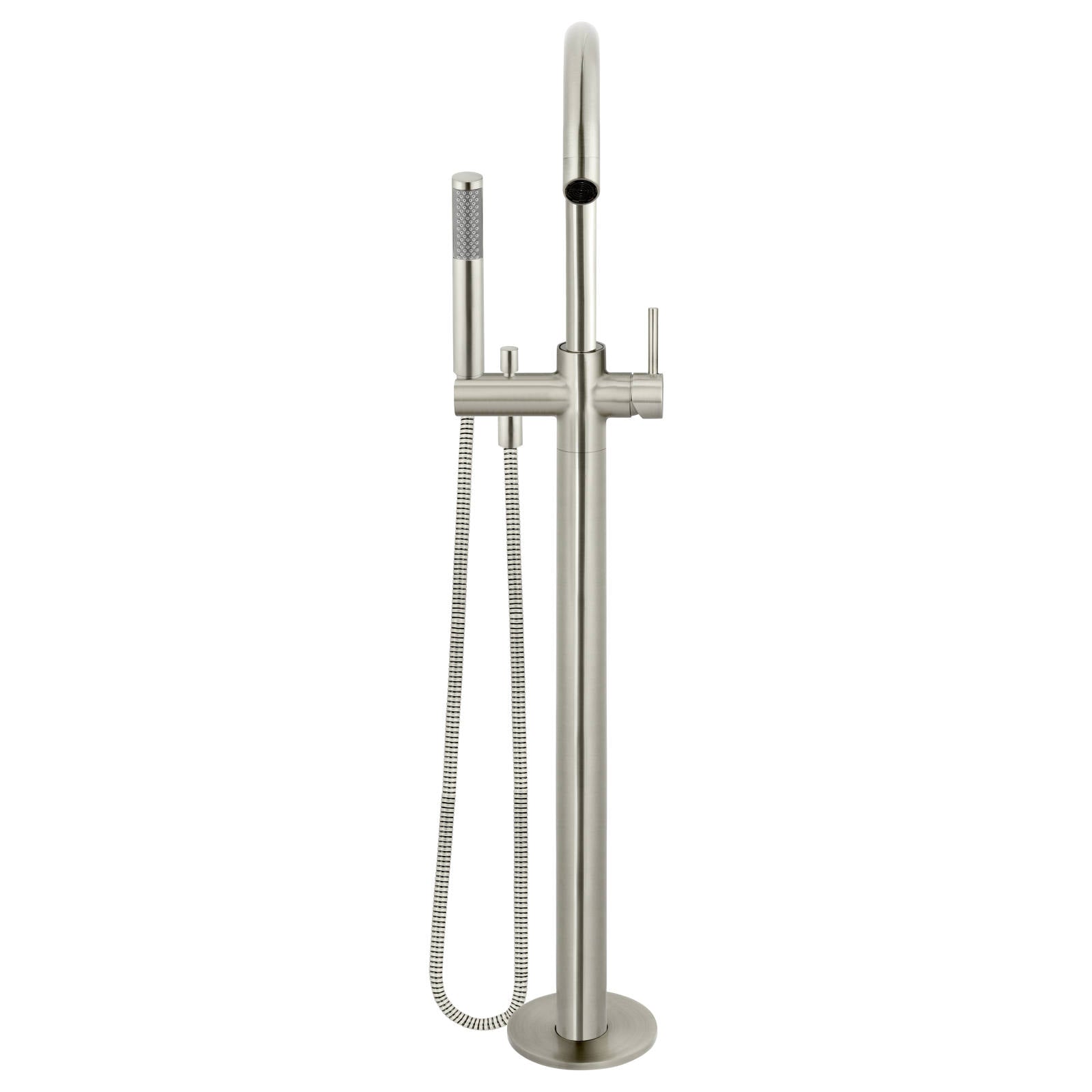 Round Freestanding Bath Spout & Hand Shower, PVD Brushed Nickel