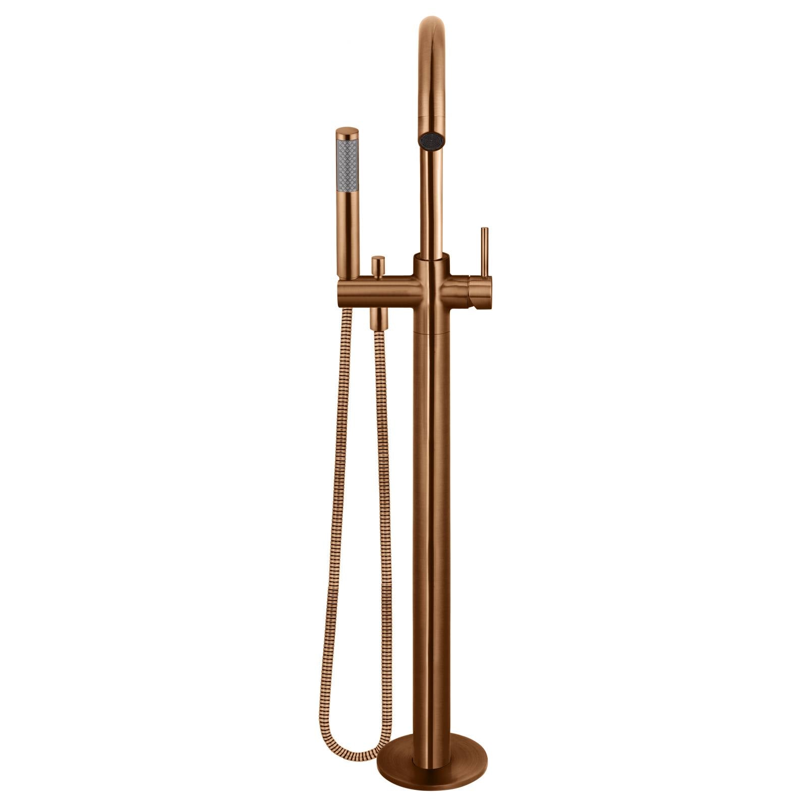 Round Freestanding Bath Spout & Hand Shower, Lustre Bronze