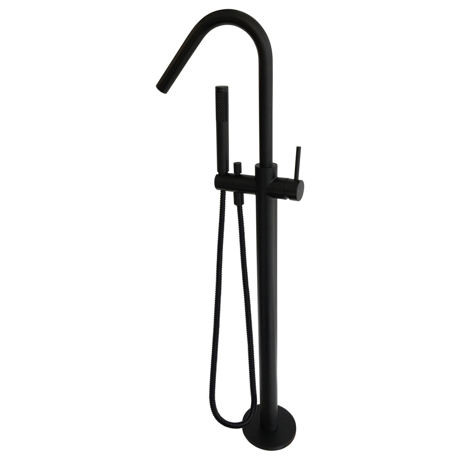 Round Freestanding Bath Spout & Hand Shower, Matte Black