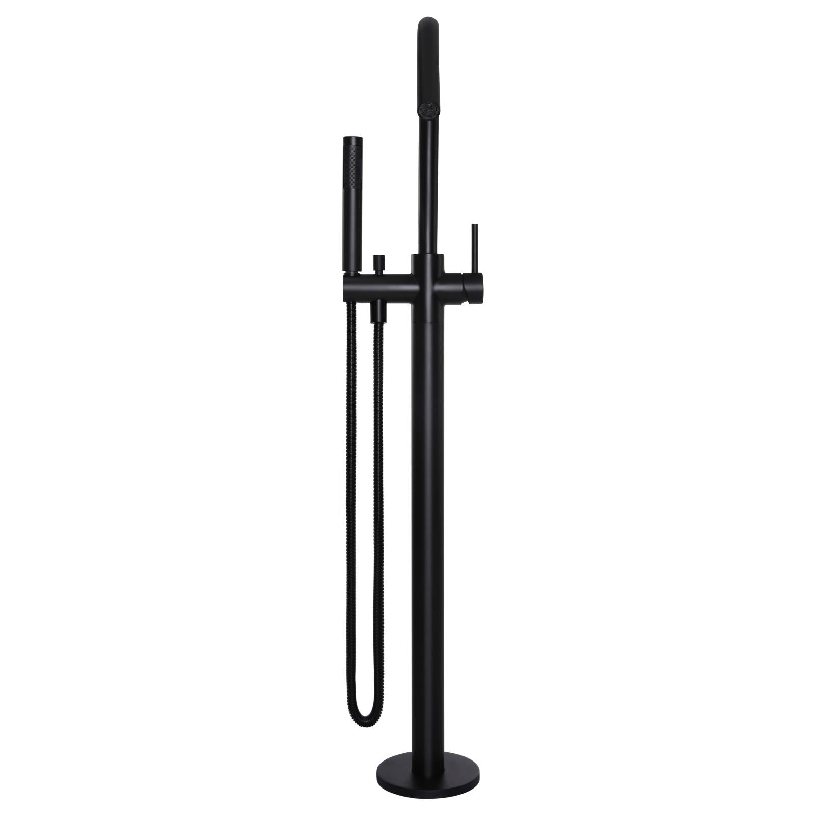 Round Freestanding Bath Spout & Hand Shower, Matte Black