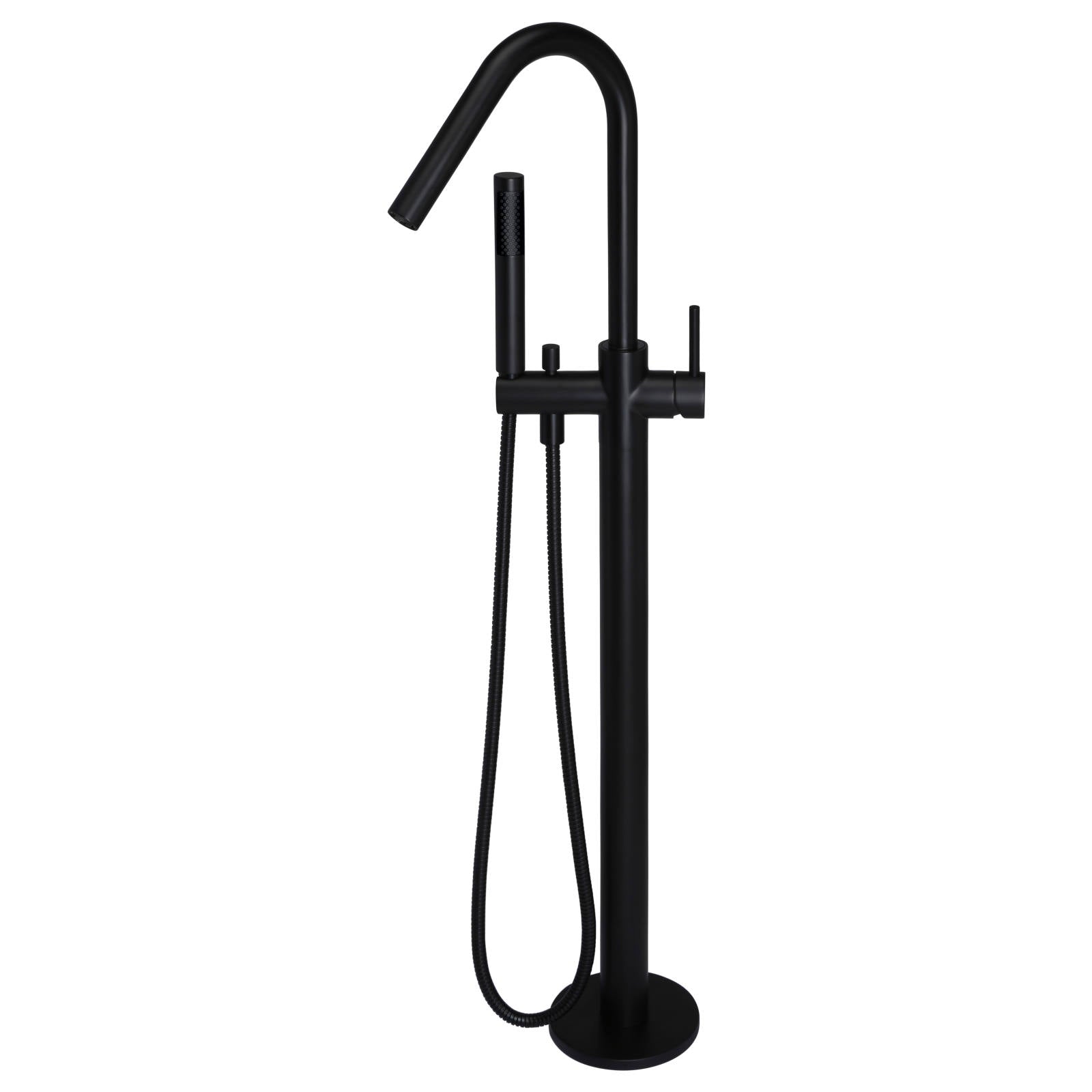Round Freestanding Bath Spout & Hand Shower, Matte Black
