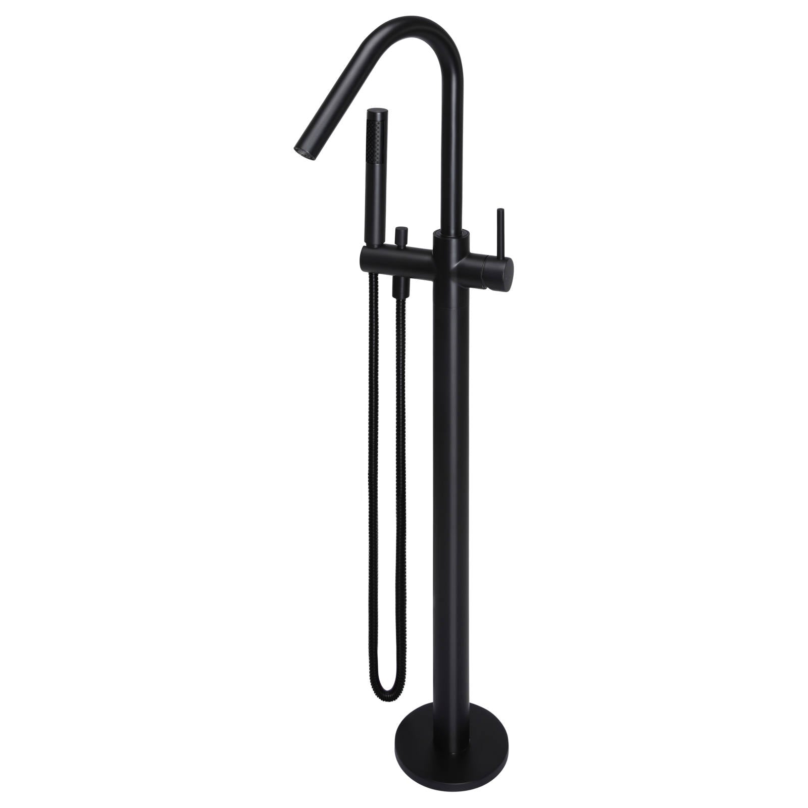 Round Freestanding Bath Spout & Hand Shower, Matte Black