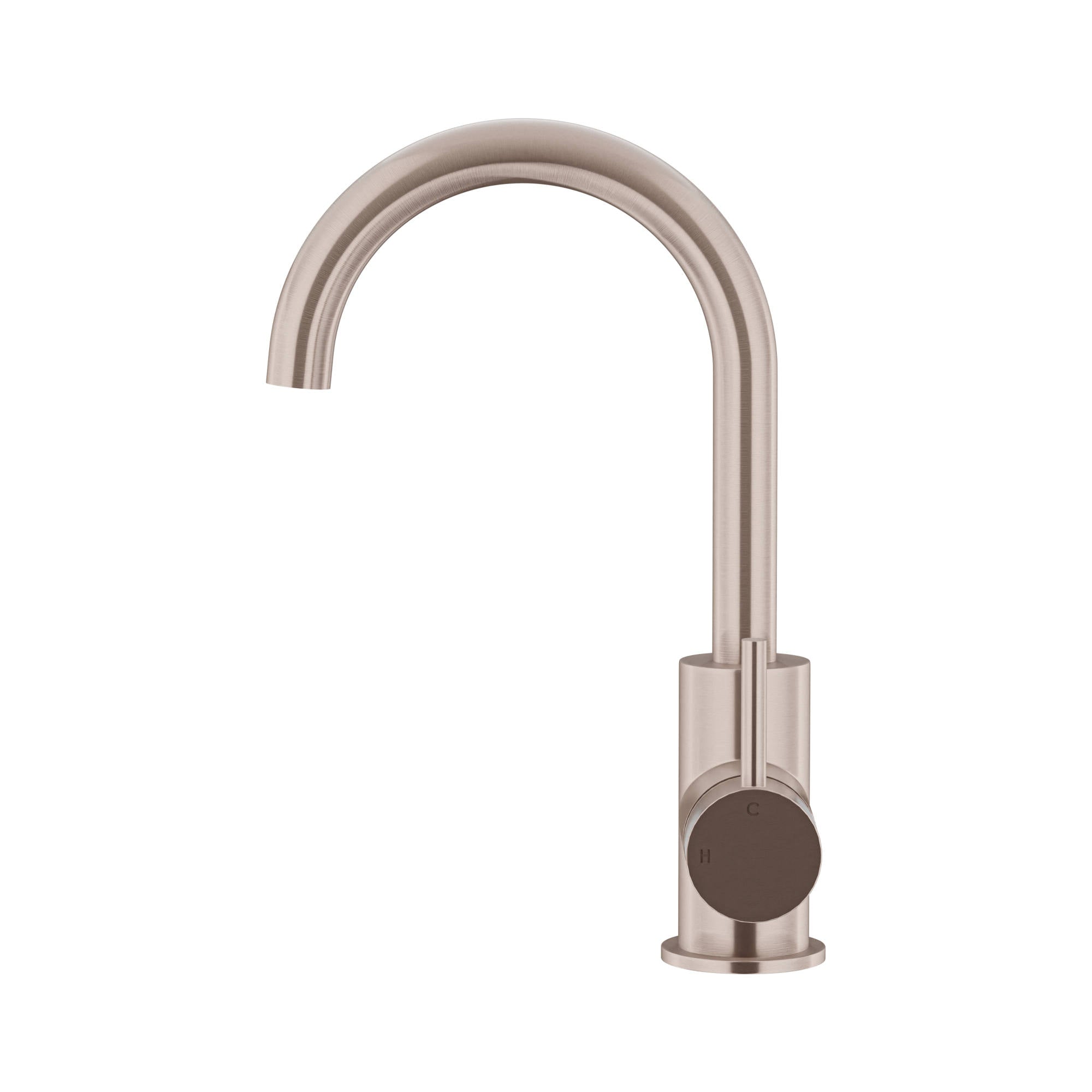 Round Gooseneck Basin Mixer with Cold Start, Champagne