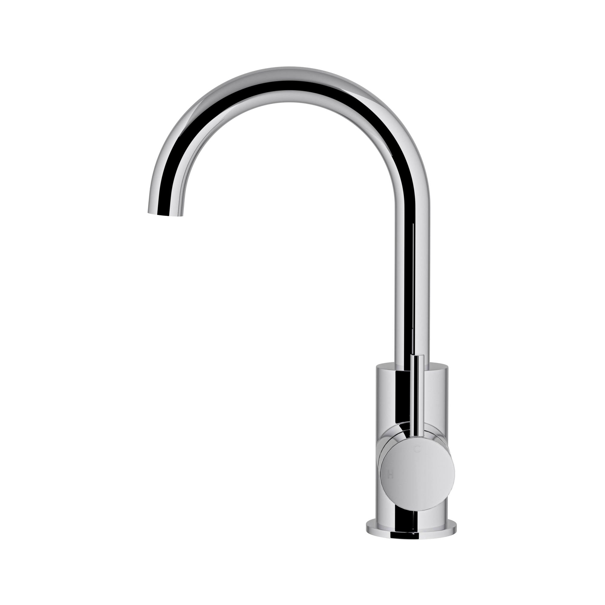 Round Gooseneck Basin Mixer with Cold Start, Polished Chrome