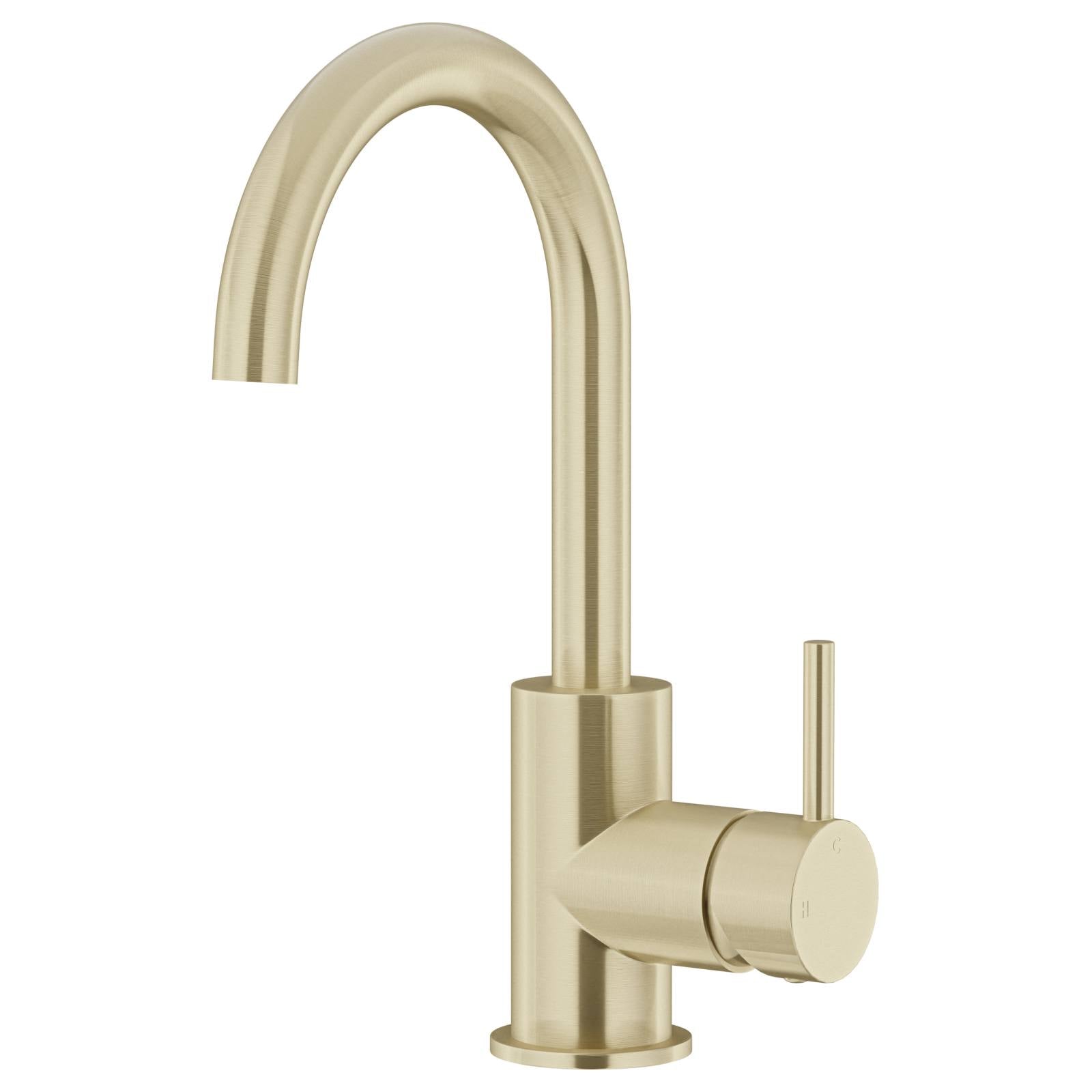 Round Gooseneck Basin Mixer with Cold Start, Tiger Bronze