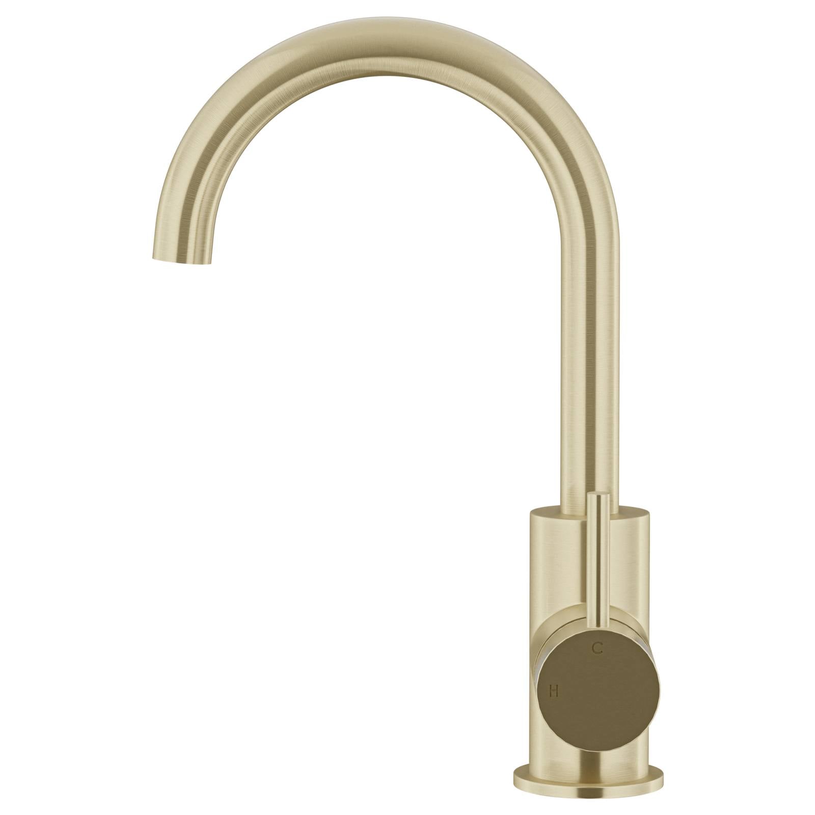 Round Gooseneck Basin Mixer with Cold Start, Tiger Bronze