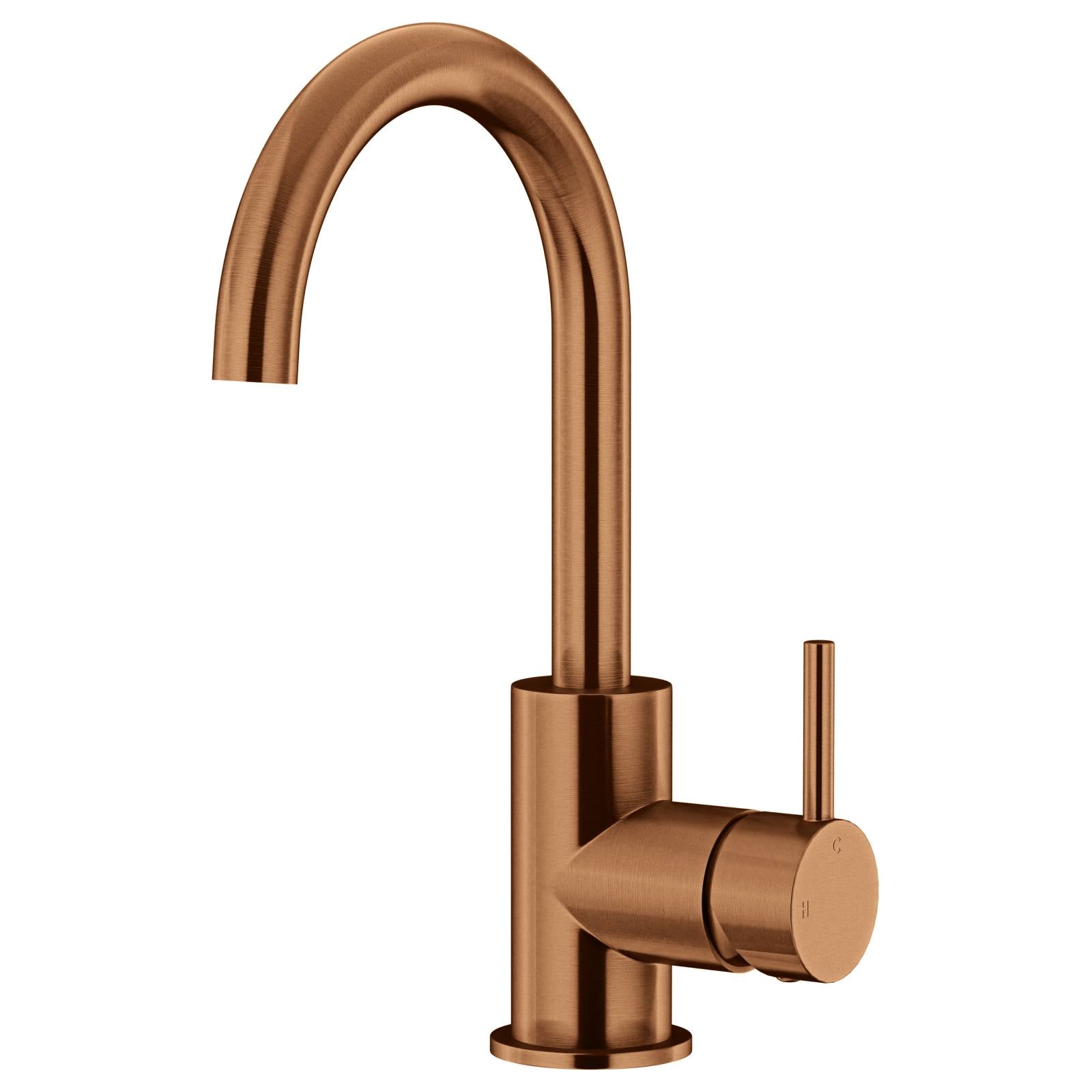 Round Gooseneck Basin Mixer, Lustre Bronze