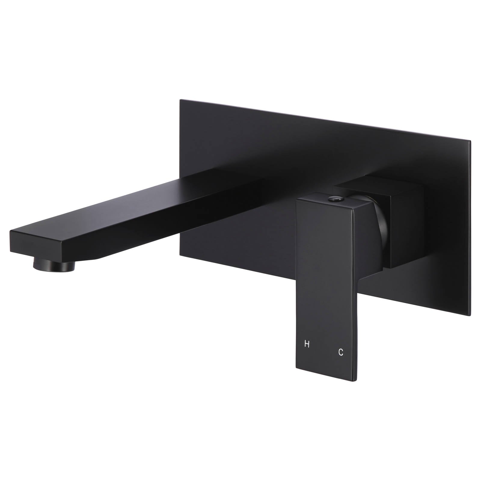 Square Wall Basin Mixer & Spout, Matte Black