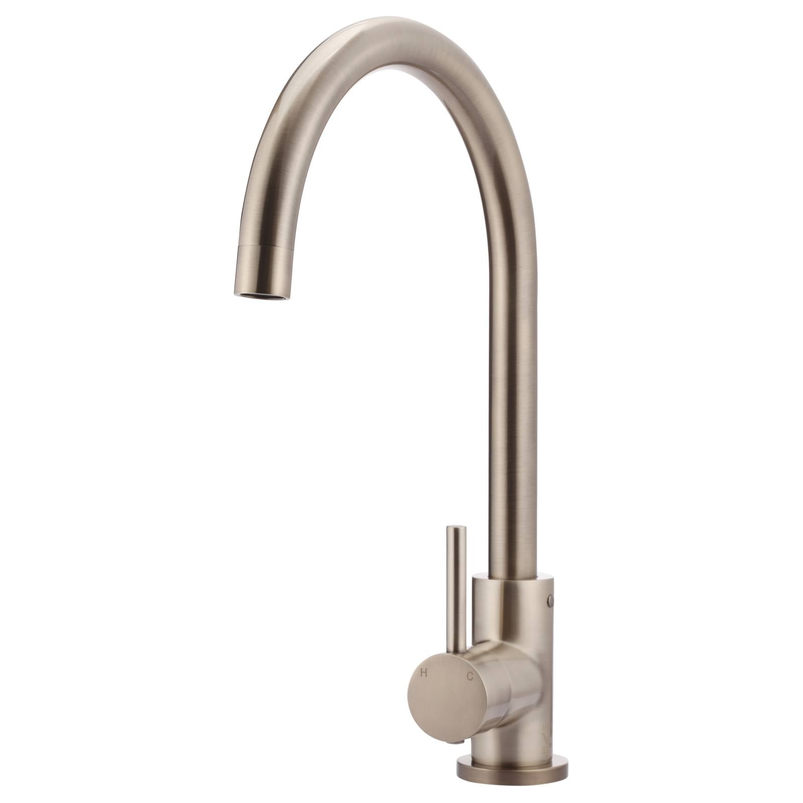 Meir Round Gooseneck Kitchen Mixer, Champagne