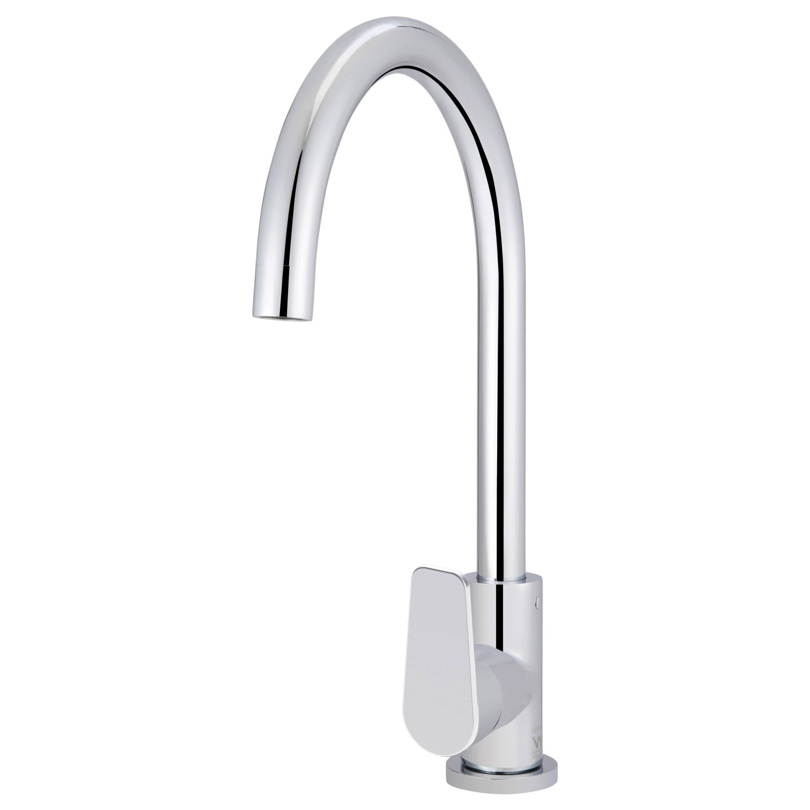 Round Gooseneck Kitchen Mixer w Paddle Handle, Polished Chrome