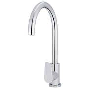 Round Gooseneck Kitchen Mixer w Paddle Handle, Polished Chrome