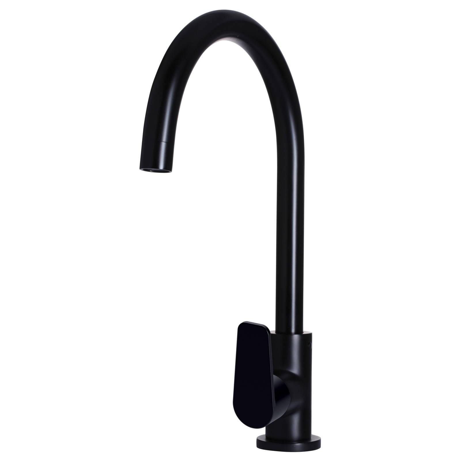 Round Gooseneck Kitchen Mixer w Paddle Handle, Matte Black