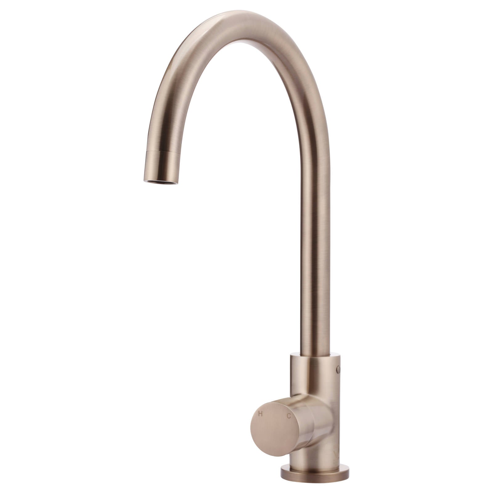 Round Gooseneck Kitchen Mixer w Pinless Handle, Champagne