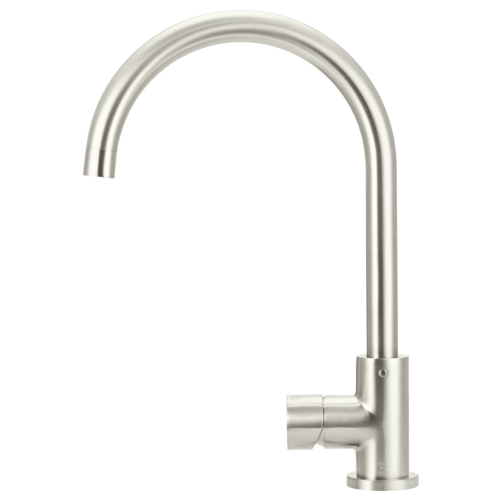 Round Gooseneck Kitchen Mixer w Pinless Handle, PVD Brushed Nickel