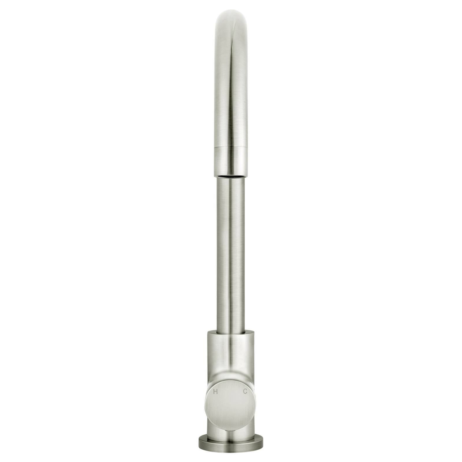 Round Gooseneck Kitchen Mixer w Pinless Handle, PVD Brushed Nickel