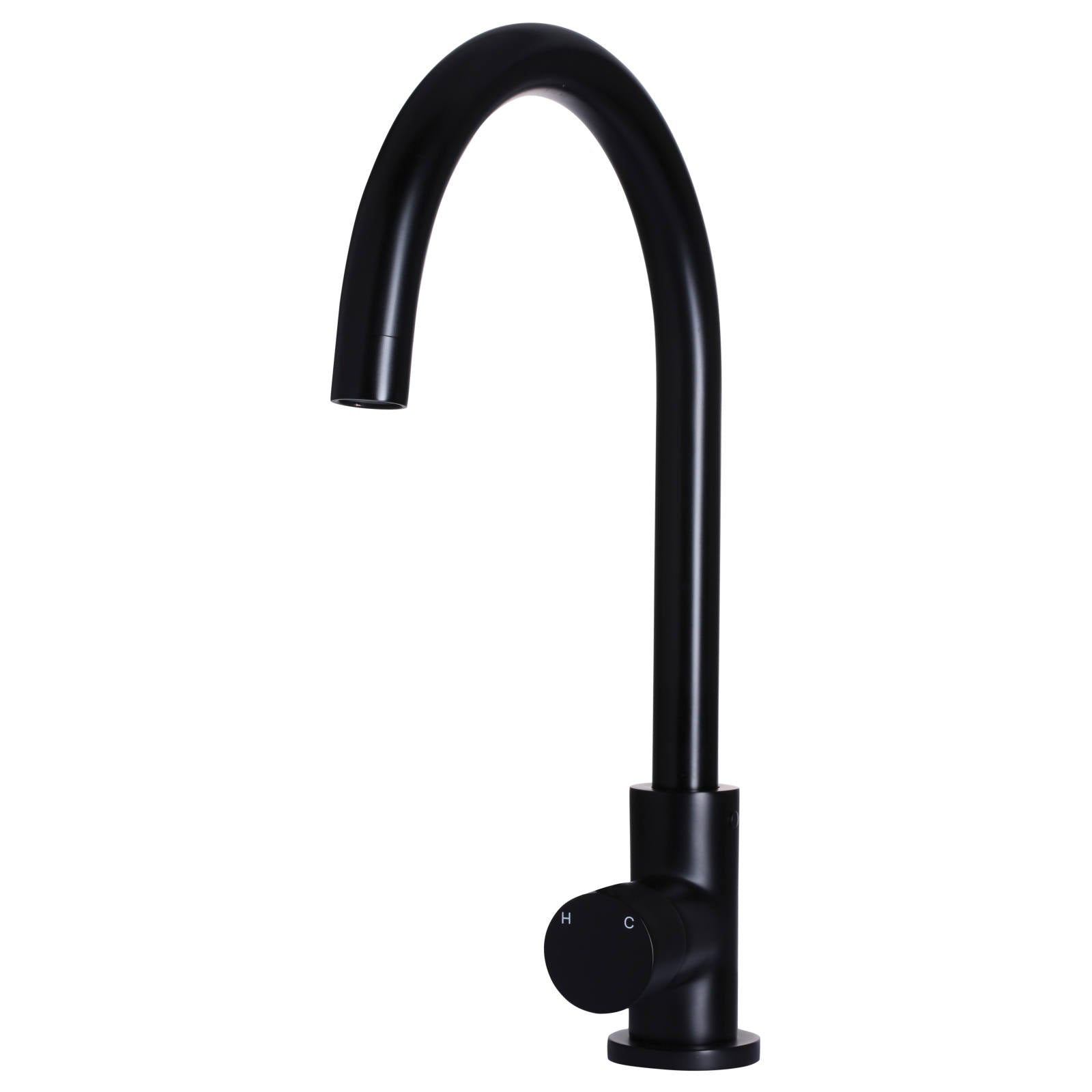 Round Gooseneck Kitchen Mixer w Pinless Handle, Matte Black