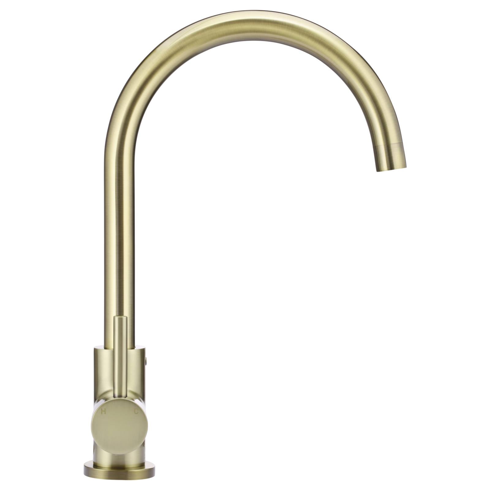 Meir Round Gooseneck Kitchen Mixer, PVD Tiger Bronze
