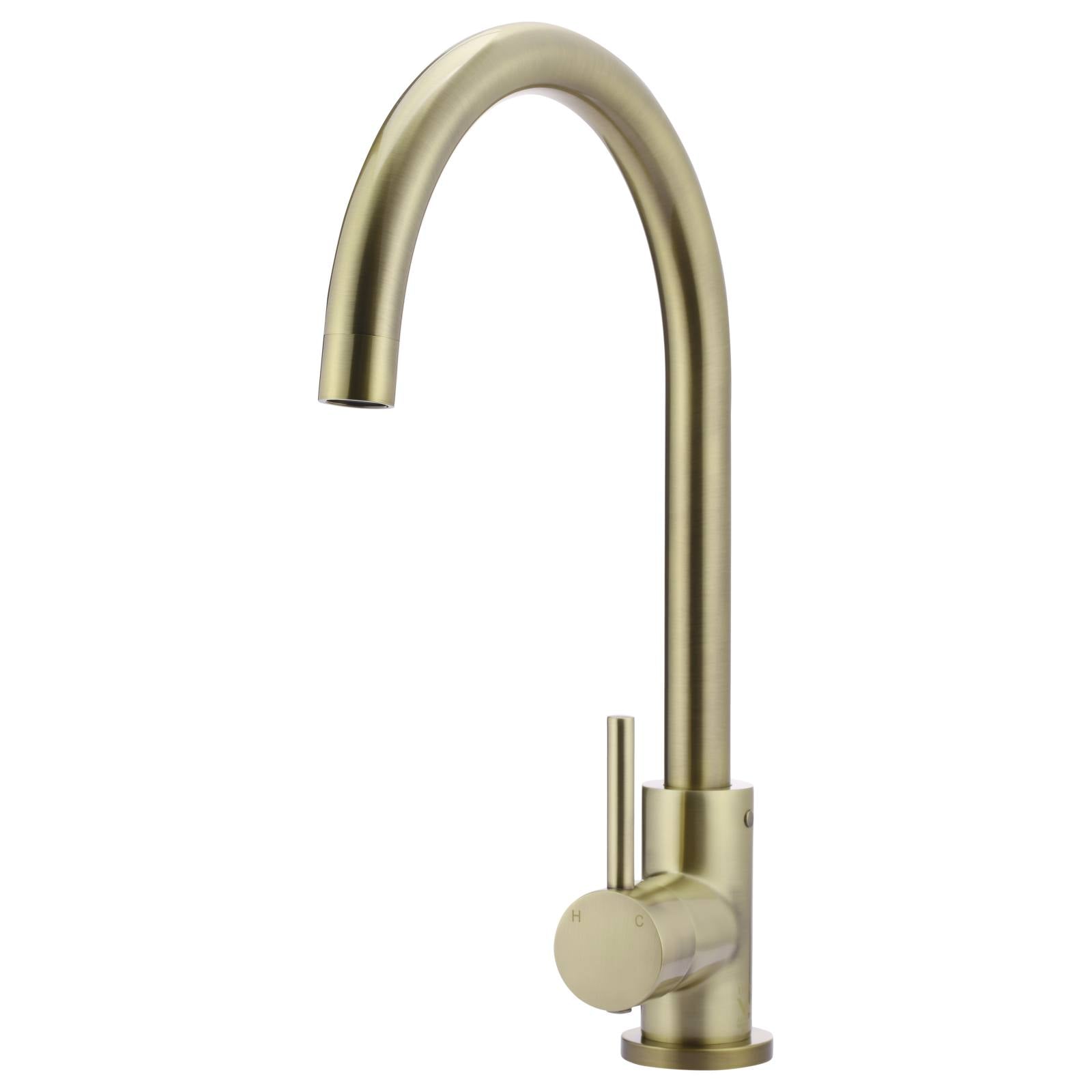 Meir Round Gooseneck Kitchen Mixer, PVD Tiger Bronze