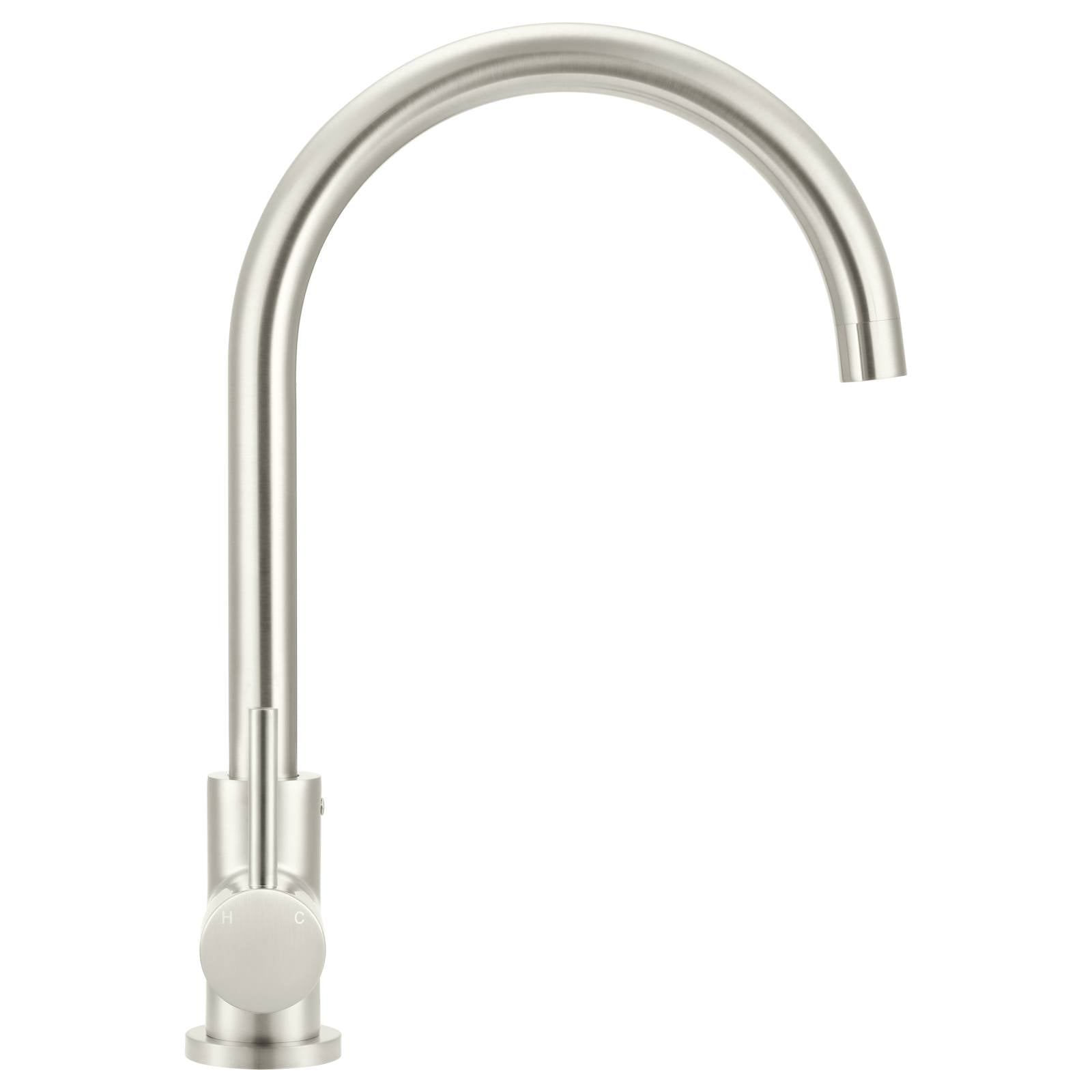 Meir Round Gooseneck Kitchen Mixer, PVD Brushed Nickel
