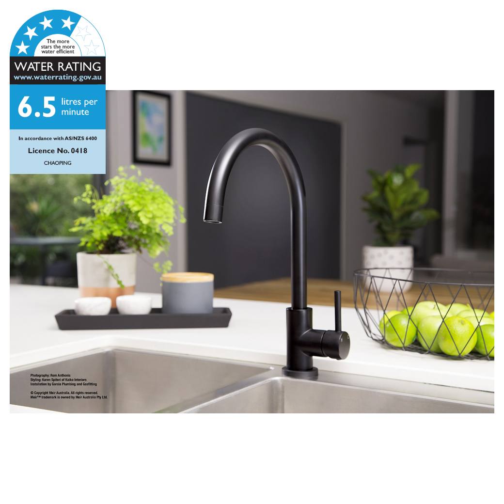 Meir Round Gooseneck Kitchen Mixer, Matte Black