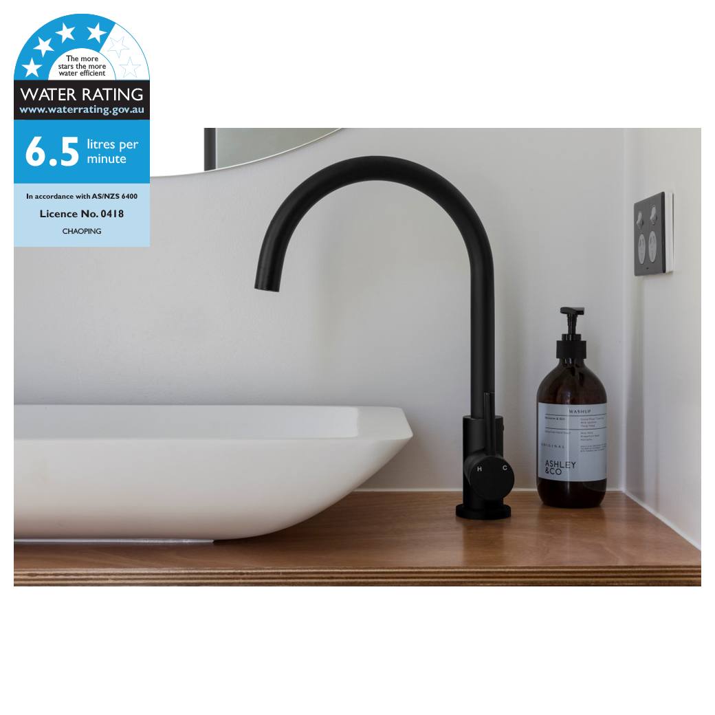 Meir Round Gooseneck Kitchen Mixer, Matte Black