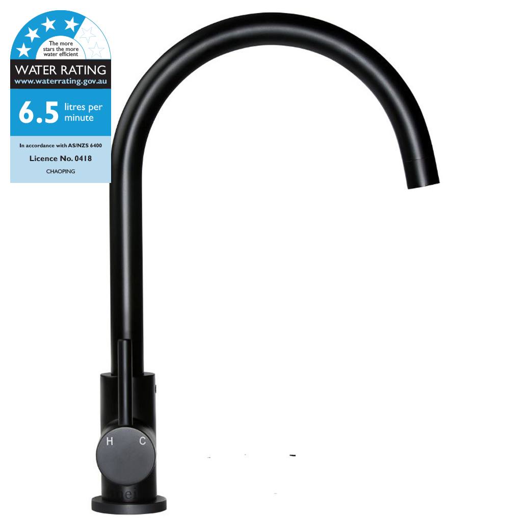 Meir Round Gooseneck Kitchen Mixer, Matte Black