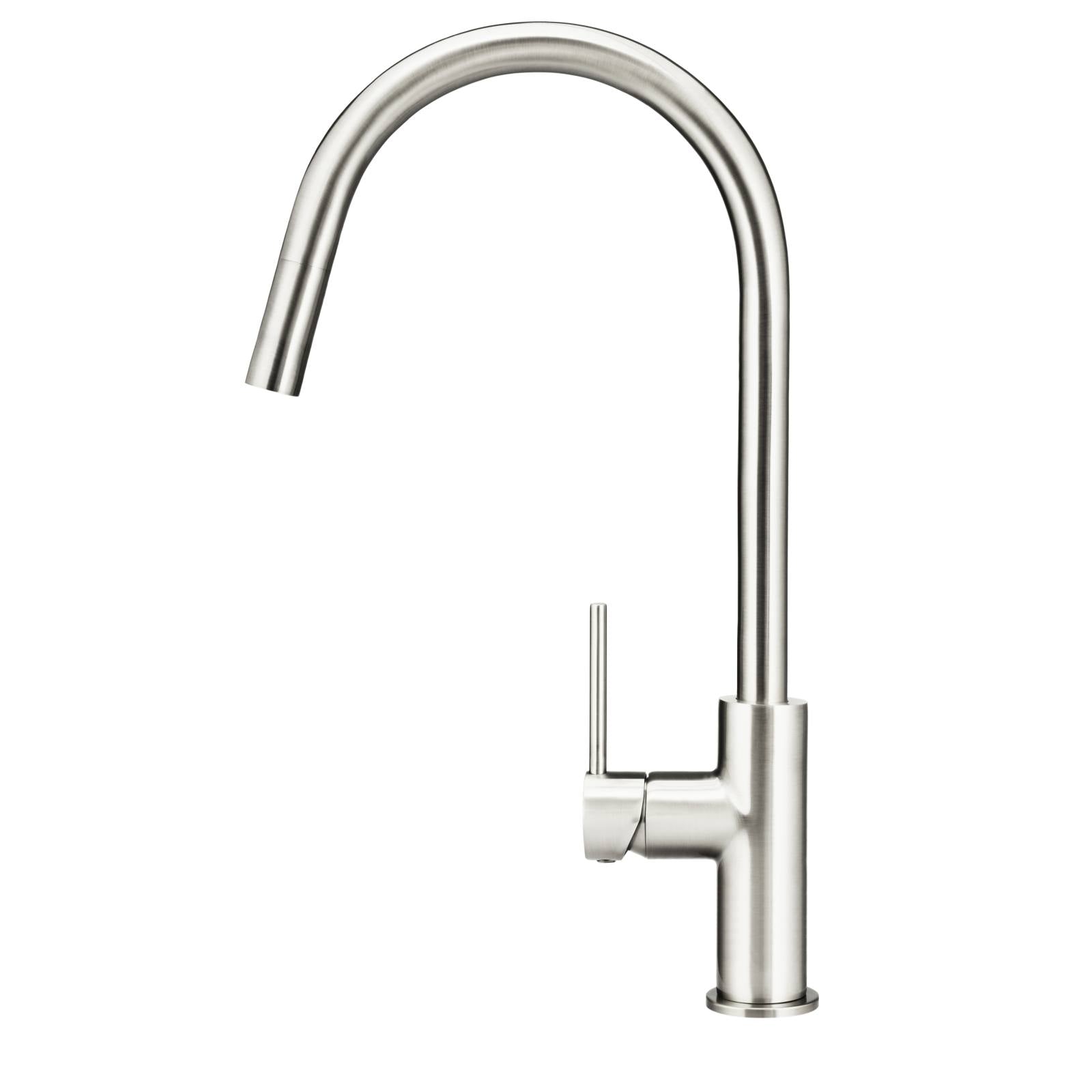 Round Piccola Pull Out Kitchen Mixer, PVD Brushed Nickel