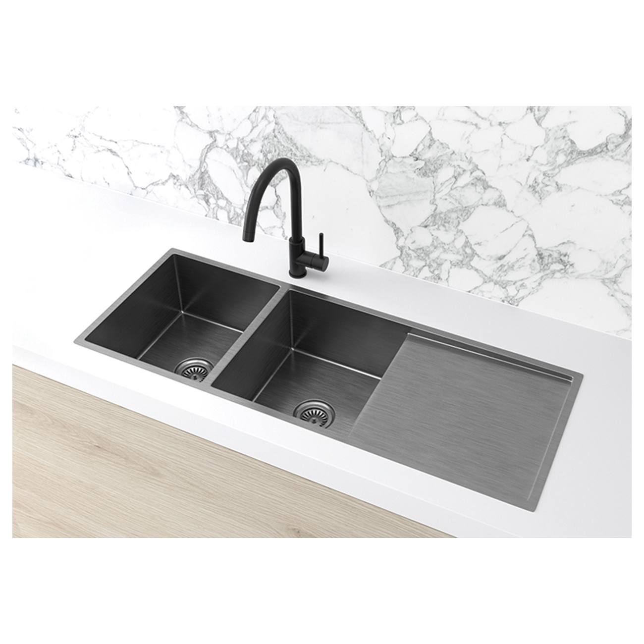 Double Bowl & Drainboard 1160 x 440, Gunmetal Black