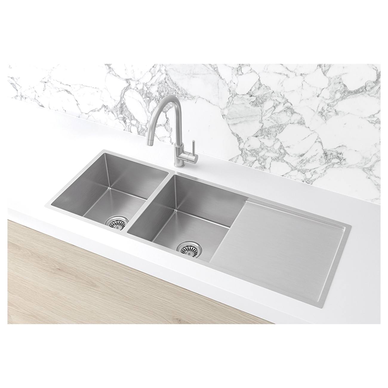 Double Bowl & Drainboard 1160 x 440, PVD Brushed Nickel
