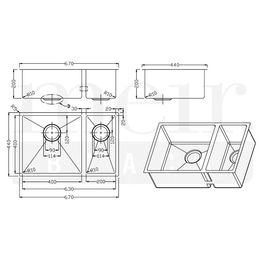 One & Half Bowl 670 x 440, Brushed Bronze Gold
