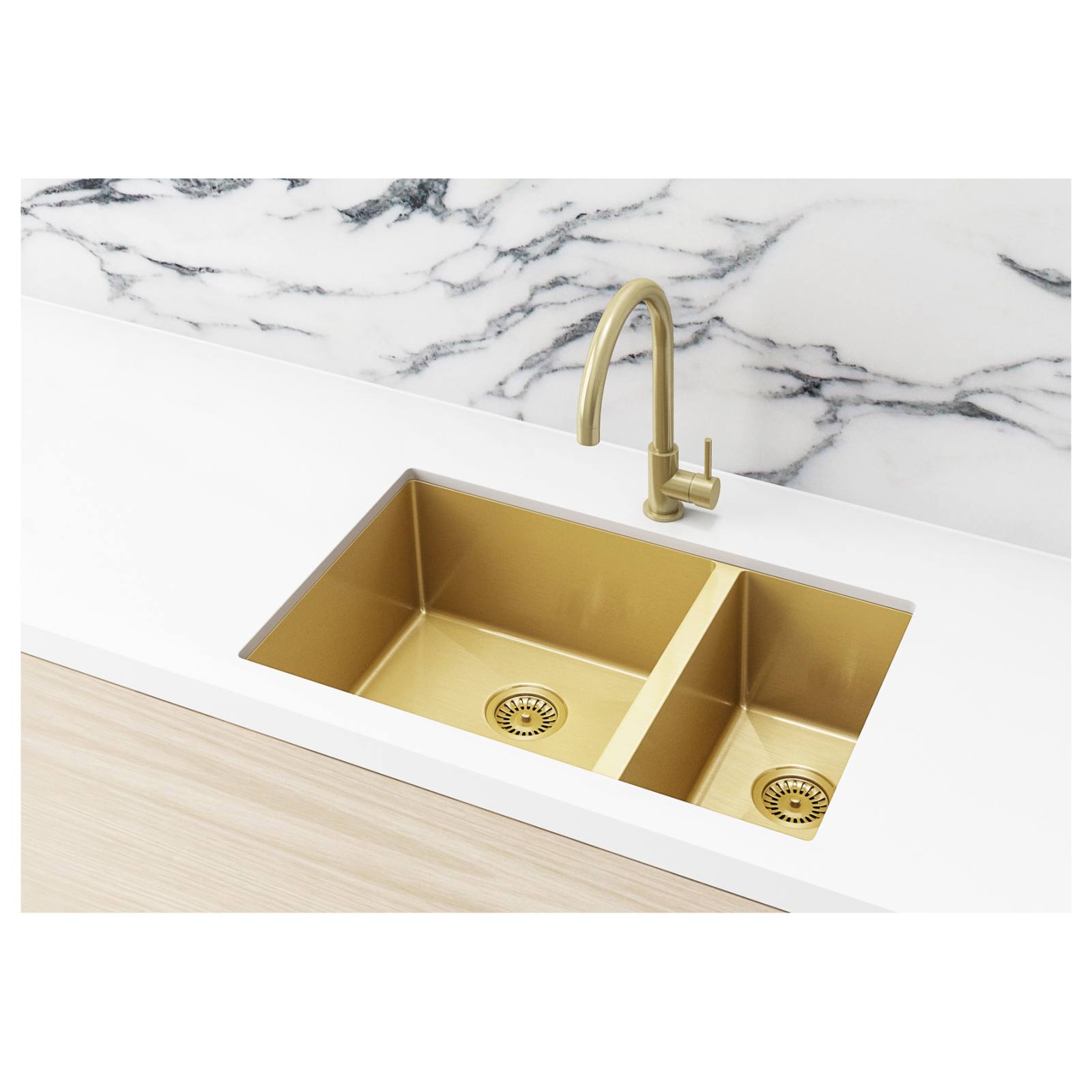 One & Half Bowl 670 x 440, Brushed Bronze Gold