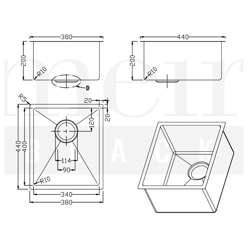Single Kitchen Sink 38x44, PVD Brushed Gold