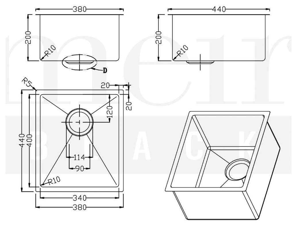 Single Kitchen Sink 38x44, PVD Gunmetal